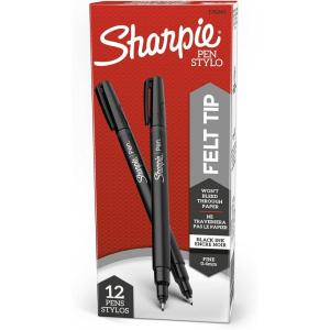 image:imageSharpie Felt Tip Pens Fine Point 04mm Felt Tip Markers Black 12 Count  Journaling Art Drawing Teacher Back to School12 Count Pack of 12