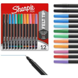image:imageSharpie Felt Tip Pens Fine Point Pens 04mm Felt Tip Markers Assorted Colors 12 Count  Journaling Art Drawing Markers