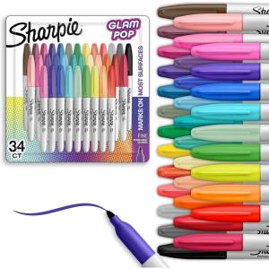 image:imageSharpie Glam Pop Permanent Markers Fine Tip Assorted Colors 34 Count  Arts amp Crafts Coloring Drawing Writing