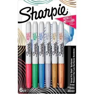 image:imageSharpie Metallic Permanent Markers Fine Tip Assorted Colors 6 Count  Arts amp Crafts Quick Drying Great for Dark Surfaces1 Count Pack of 6