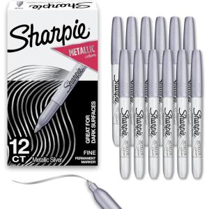 image:imageSharpie Metallic Permanent Markers Fine Tip Silver 12 Count  For Black Paper or Dark Surfaces Arts amp Crafts Posters Classroom SuppliesSilver