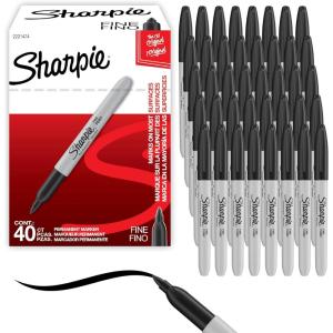 image:imageSharpie Permanent Markers Fine Tip Black 40 Count  Office Supplies Quick Drying Fade Resistant For Wood Plastic Paper Metal And More