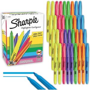image:imageSharpie Pocket Highlighters Narrow Chisel Tip Highlighter Marker Set Pack Of 36 In 6 Assorted Fluorescent And Pastel Highlighters Ideal For Office Teacher And School Supplies36 Count Pack of 1