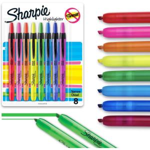 image:imageSharpie Retractable Highlighters Chisel Tip Assorted Colors 8 Count  Journaling Classroom Study Supplies