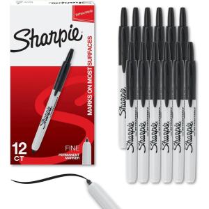 image:imageSharpie Retractable Permanent Markers Fine Tip Black 12 Count  Desk Classroom Office Supplies12 Count Black