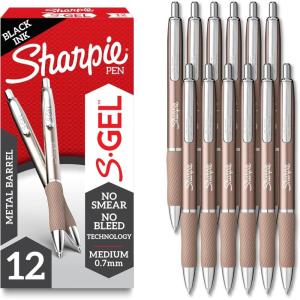 image:imageSharpie SGel Gel Ink Pens Medium Point 07mm Sleek Metal Barrel Black Ink 12 Count  Drawing Journaling Writing School Teacher SuppliesChampagne
