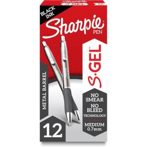 image:imageSharpie SGel Gel Pens Sleek Metal Barrel Gunmetal Medium Point 07mm Black Ink 12 CountBlack Ink