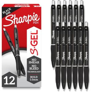 image:imageSharpie SGel Pens Bold Point 10mm Black Gel Ink 12 Count  Writing Journaling NoteTaking College Teacher Supplies Office12