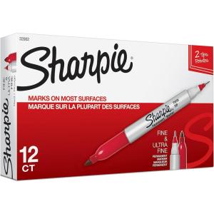 image:imageSharpie Twin Tip Permanent Markers Fine and Ultra Fine Black 12 CountRed