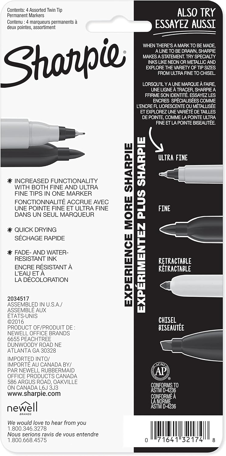 image:imageSharpie Twin Tip Permanent Markers Fine and Ultra Fine Black 4 Count