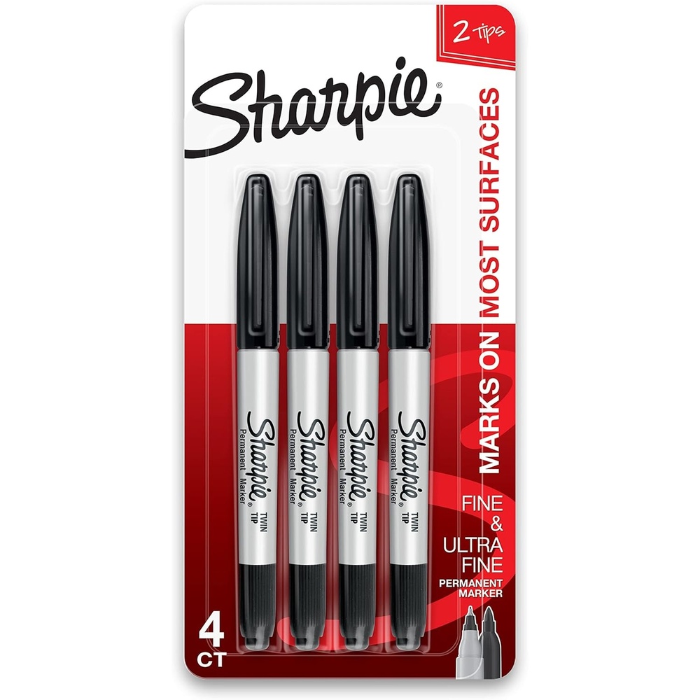 image:imageSharpie Twin Tip Permanent Markers Fine and Ultra Fine Black 4 Count